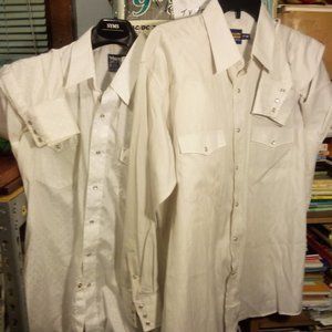 2 WESTERN DRESS SHIRTS- WRANGLER MADE IN USA SZ 17X35/ PANHANDLE SLIM SZ 17X35